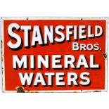 A Vintage enamel sign for ?Stansfield Bros Mineral Waters?, 35cm x 51cm, together with a vintage