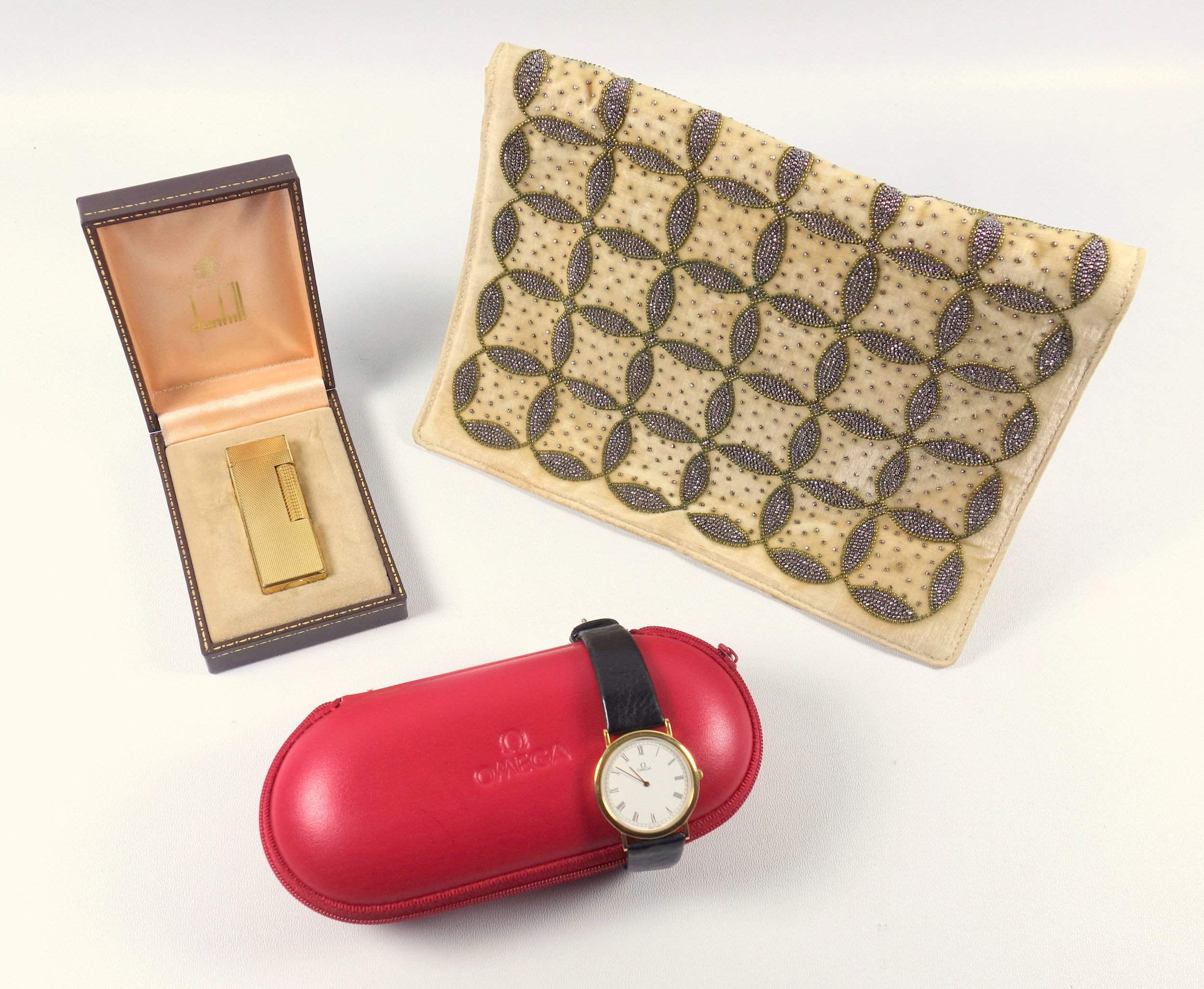 A gold Plated Dunhill lighter in original fitted case, together with an Omega wrist watch and a felt - Bild 11 aus 11