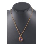 Yellow metal fine curb link necklace, 3grs, with faceted oval amethyst pendant, approx. 5ct, 4gms (