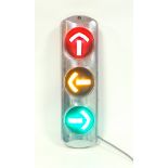 A French chrome interior design light, adapted from a set of traffic lights, with three