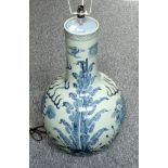 A Large 20th century Chinese blue and white vase converted to a lamp and drilled for electricity,