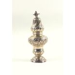 Late 19th century German baluster caster with embossed floral decoration and a pierced screw-on