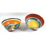 A Clarice Cliff Bizarre range fruit bowl, the interior decorated with concentric rings in bold
