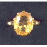 18ct gold citrine ring, size D½, 3.2grs