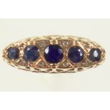 9ct gold sapphire and diamond ring, size F, 3.3grs