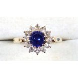 9ct gold spinel and synthetic sapphire ring, size F, 2grs