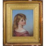 J H S Mann (1849-1884), Portrait of a young woman, head and shoulder, looking serenely over her