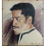 Gloria - 'A portrait head study of Sammy Davis Jnr' in profile, mixed media, signed and dated 70,