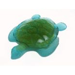 Daum, France, bicolour glass model of a turtle in shades of green and turquoise, realistically