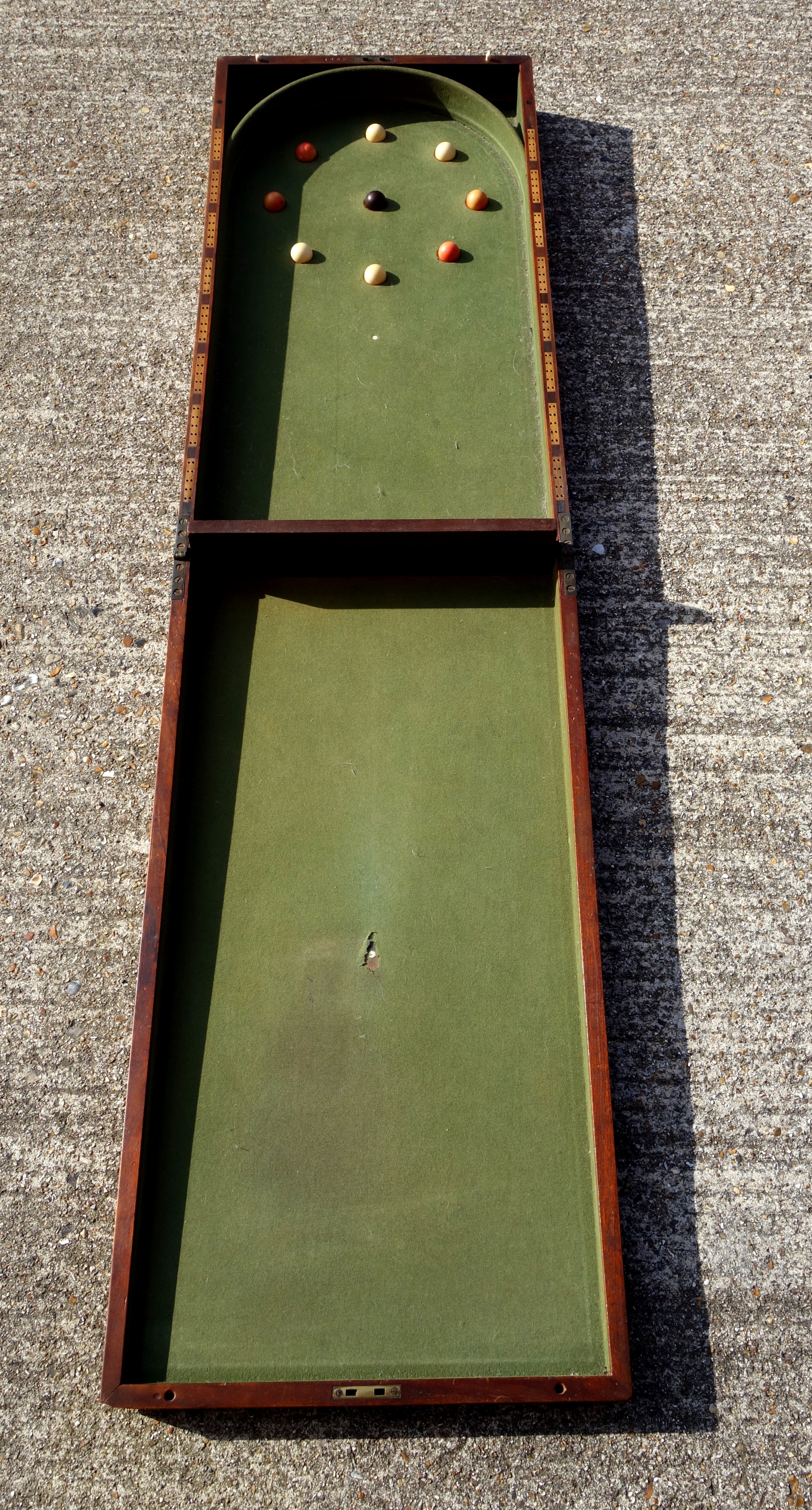 Victorian mahogany table top folding bagatelle board with 9 ivory balls, numbered 2861, ( - Image 3 of 4