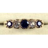 9ct gold white and blue stone ring, size G, 2grms