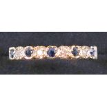 9ct gold diamond and sapphire half eternity ring, size G, 2.5grs
