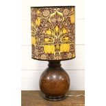 An Iden Pottery, Sussex table lamp base and shade (after a William Morris design), with brown
