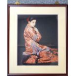 Chinese School ? 20th Century, study of a young woman, seated in traditional costume, mixed media