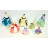 Collection of Royal Doulton figures comprising Fair Maiden, Monica, Dinky Do, Elegance, Janet, Top