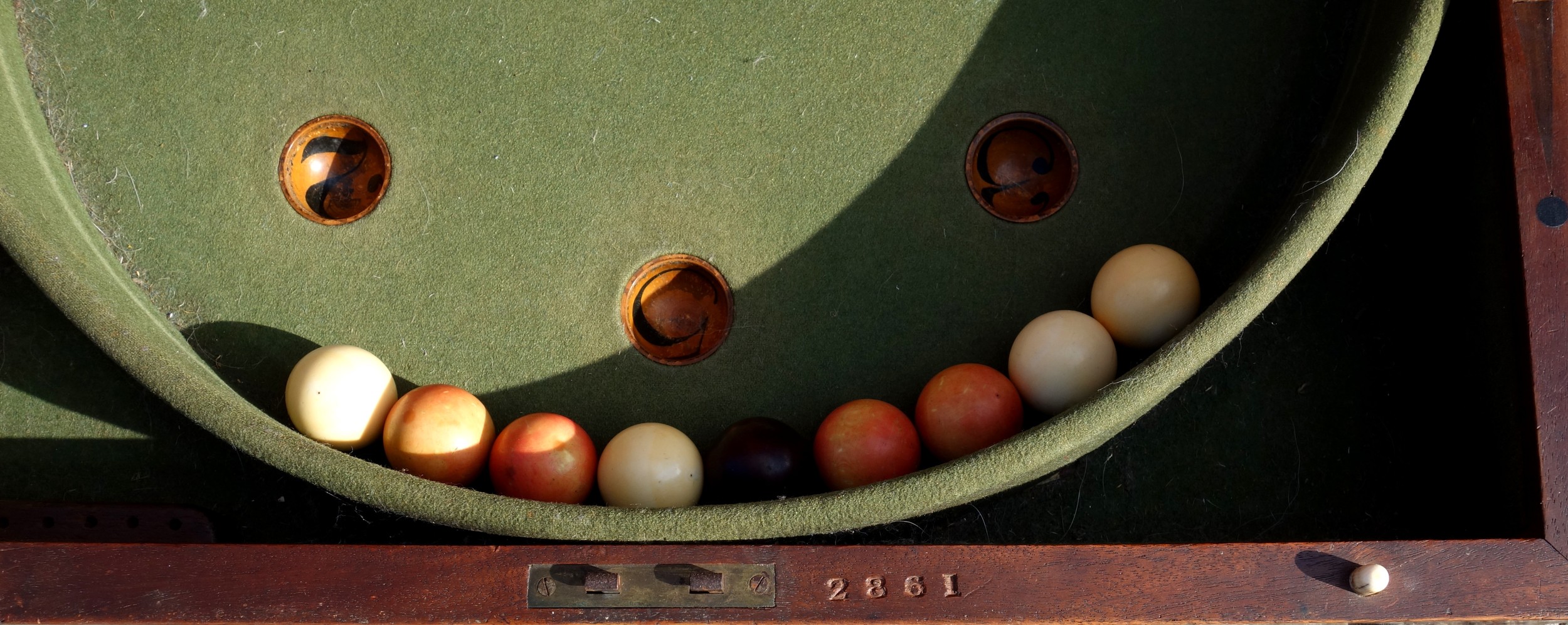 Victorian mahogany table top folding bagatelle board with 9 ivory balls, numbered 2861, ( - Image 4 of 4