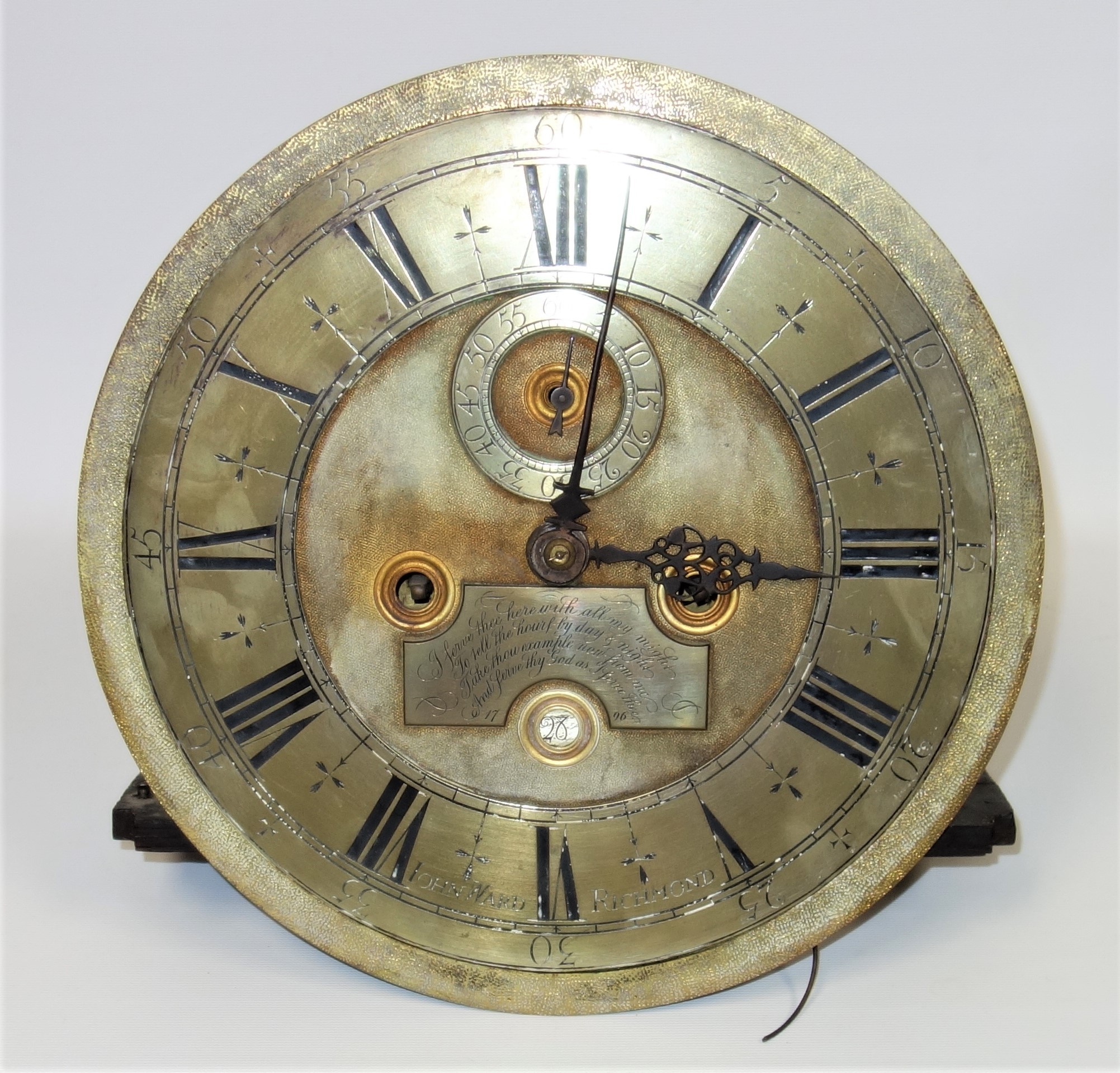 George III longcase clock movement with a circular brass dial inscribed IOHN Ward, Richmond, with