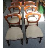 Set 6 Victorian mahogany dining chairs, each with an open arched back and upholstered seat, on
