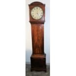 19th century longcase clock with a painted circular dial, Roman numerals, seconds and date dials,