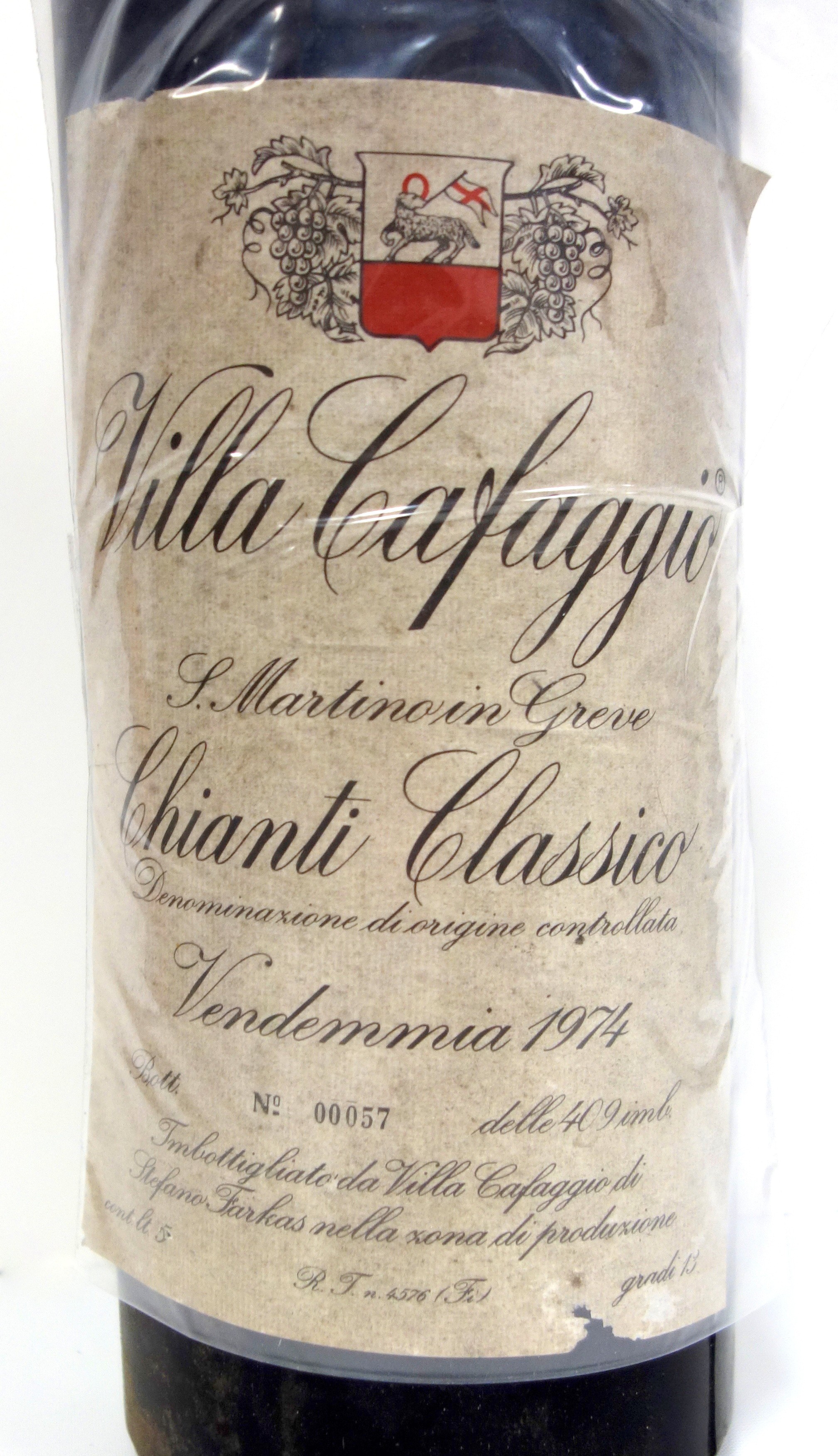 1 x 5 litre bottle Villa Caffagio, Chianti Classico, 1974, Numbered 00057, with red wax cap - Image 2 of 3