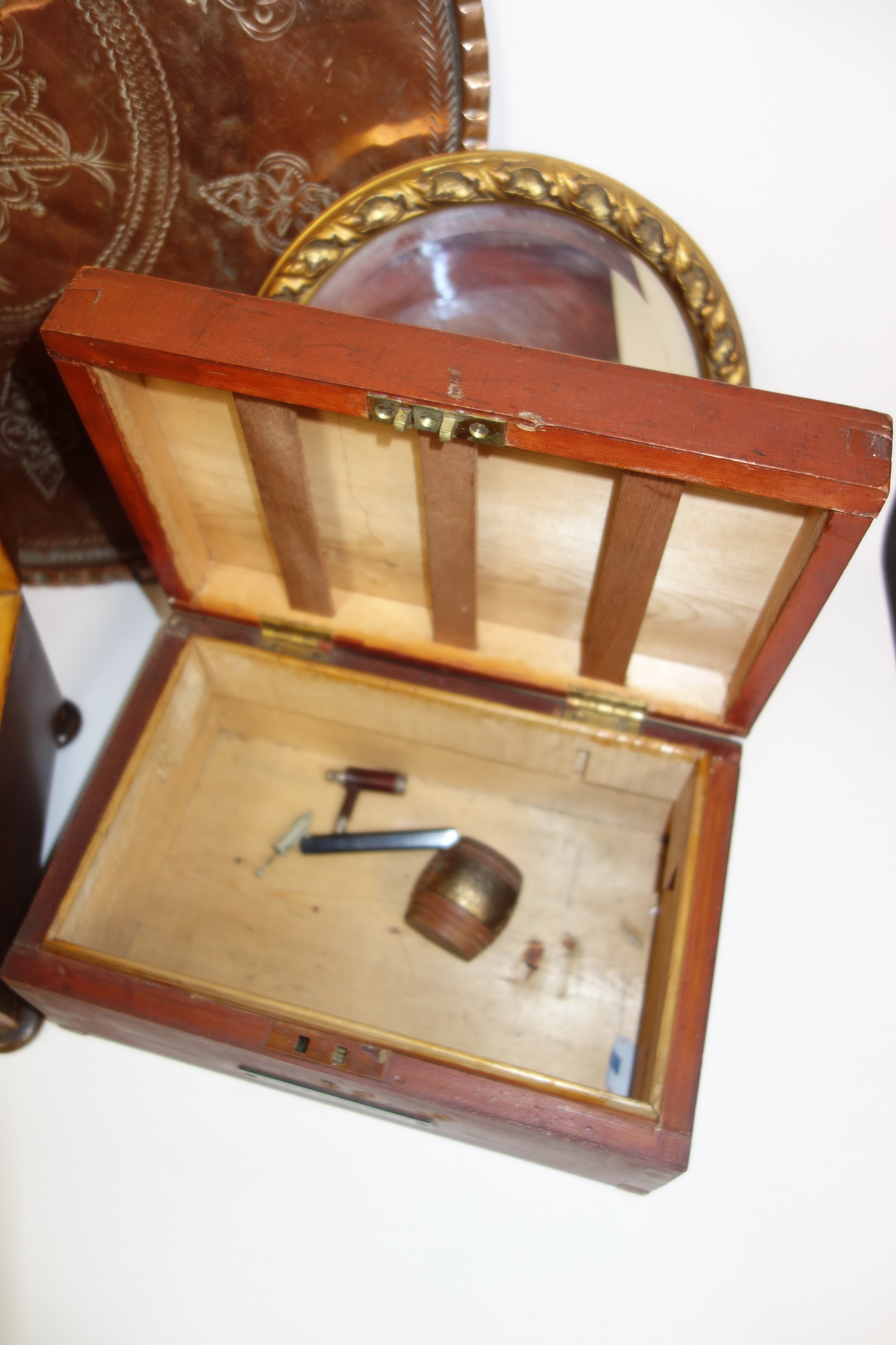 Victorian floral inlaid walnut workbox with a part fitted interior, W 28.5cm, pine box, teak vesta - Image 4 of 4