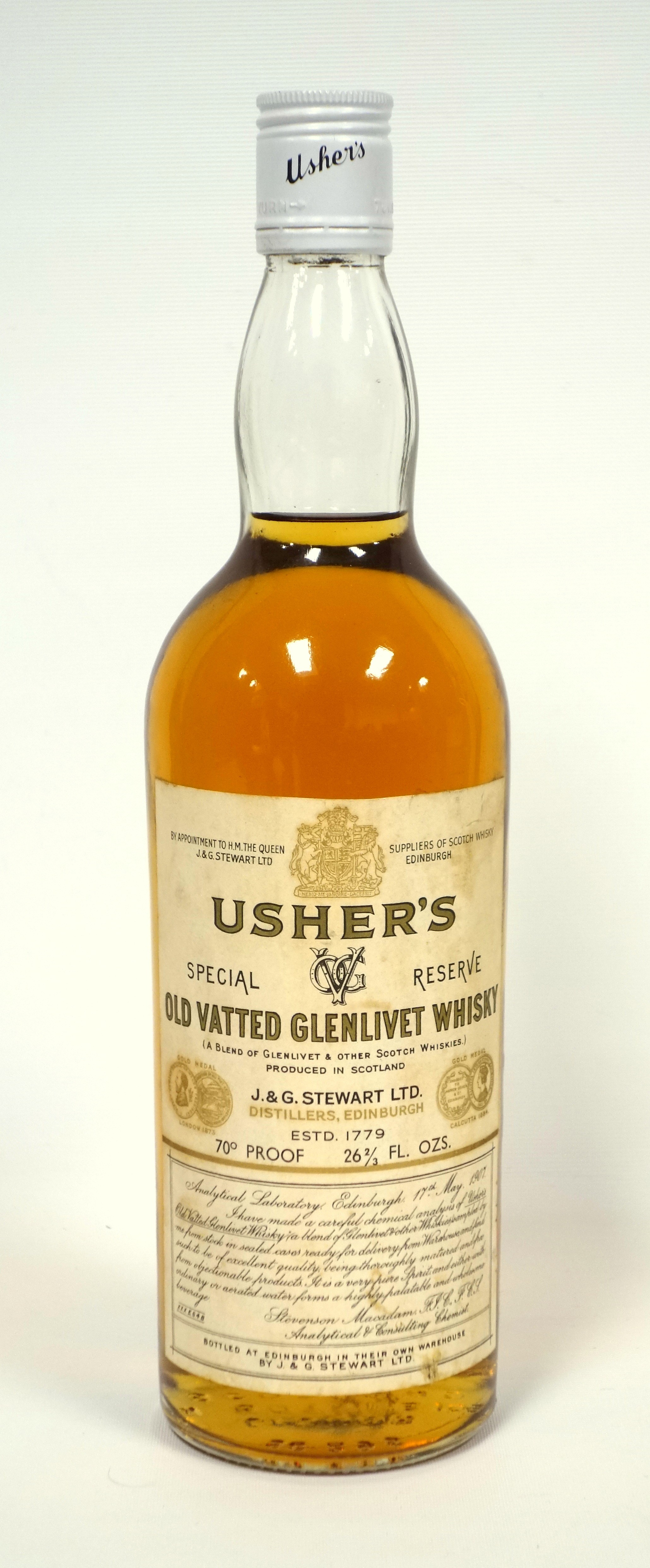 1 bottle Usher's Special Reserve Old Vatted Glenlivet Whisky, 70% proof