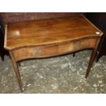 George III inlaid mahogany serpentine fronted side table with a crossbanded top and a drawer, on