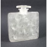 R Lalique opaque glass scent bottle with clear sides, decorated with swallows, with a stopper (