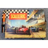A vintage Set 80 Scalextric with track, four cars, track side accessories pack, power triggers and