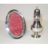 Silver baluster sugar caster, by L Ltd, Birmingham 1954, H 16cm, 100.9grs, and a silver oval