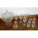 A set of 8 Stuart cut and clear glass Hock style wine glasses, together with 6 unmarked cut glass