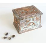 A Continental silver plated copper box and cover heavily embossed to the sides with birds and