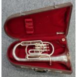 Chinese Lark nickel plated tuba, with 2 mouth pieces, L 49.7cm, cased (3)