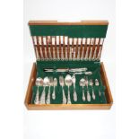 Canteen of Oneida Community silver plated cutlery, each with a scroll decorated handle, comprising 8