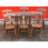 A harlequin set of six 19th century beech, ash and elm kitchen chairs, together with a 19th