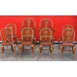 Set of 8 George III style Windsor chairs including 2 with arms, each with a pierced splat and
