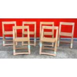 Set of 6 beech folding chairs, each with a cane seat, H 82cm, W 46cm
