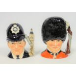 Two Royal Doulton character jugs, The London Bobby, D6744, H 18cm, and The Guardsman, D6755, H
