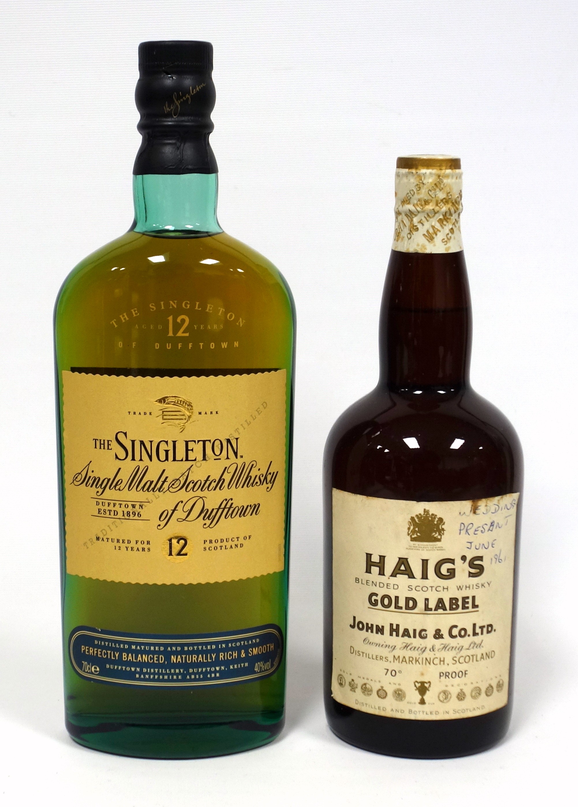 1 bottle 1960?s Haig?s Gold Label Scotch Whisky, 1 bottle The Singleton 12 years Scotch Whisky (2)