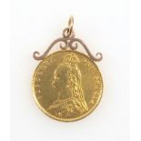 Victoria Jubilee head ½ sovereign pendant 1887, with a soldered metal mount, George III ?