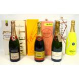 Five bottles of Brut Champagne to include Laurent Perrier, Moet & Chandon, Veuve Cliquot, Perrier -