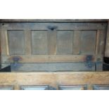 18th century oak chest with a 4 cross panelled front and hinged 4 panelled top, 71.5 x 138 x 54.5cm