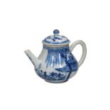 A blue and white porcelain teapot, decorated with Long Eliza's in a garden. Unmarked. China, Kangxi.