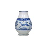 A blue and white porcelain vase, decorated with deer and flowers. Unmarked. China, 20th century.