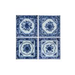 A pair of two blue and white porcelain tiles, decorated with flowers. Added a pair of two blue and