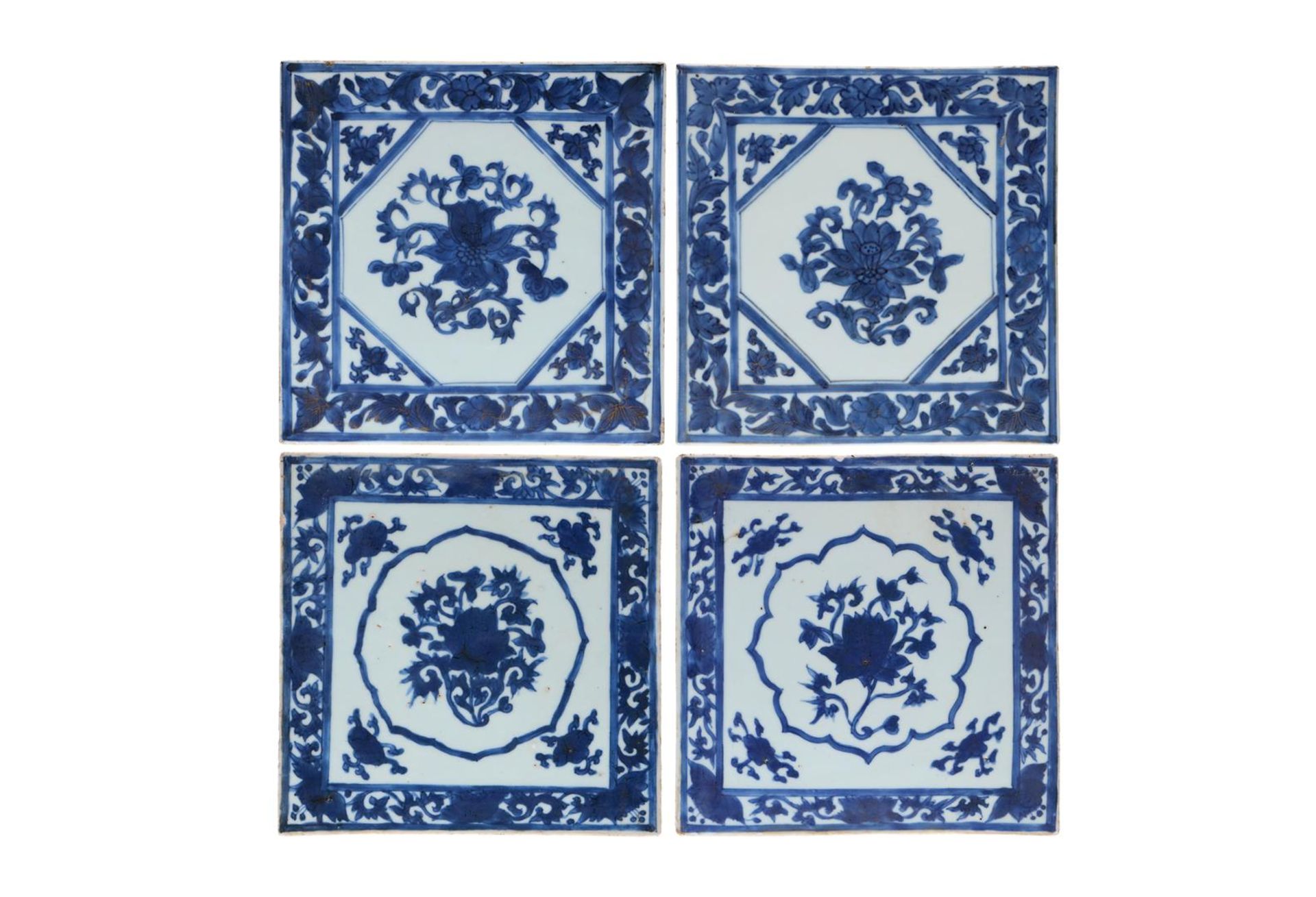 A pair of two blue and white porcelain tiles, decorated with flowers. Added a pair of two blue and