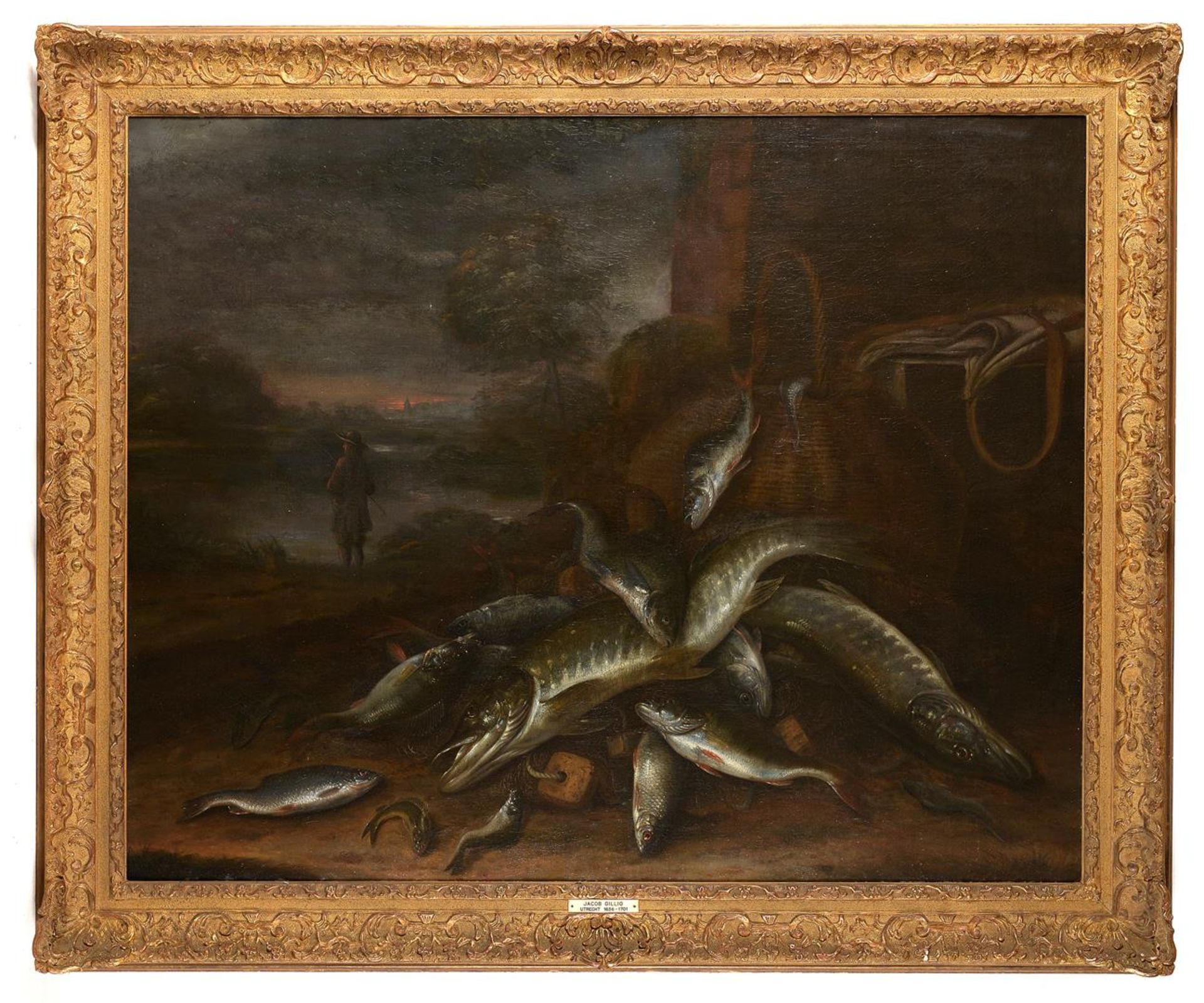 Jacob Gillig (1636-1701) 'Still life of fish in a landscape', signed lower right, canvas. H. 90 - Image 2 of 3