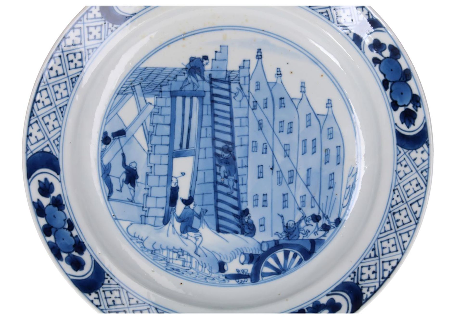 A blue and white porcelain plate with an image of the 'revolt of Rotterdam', Marked with 6-character - Image 4 of 4