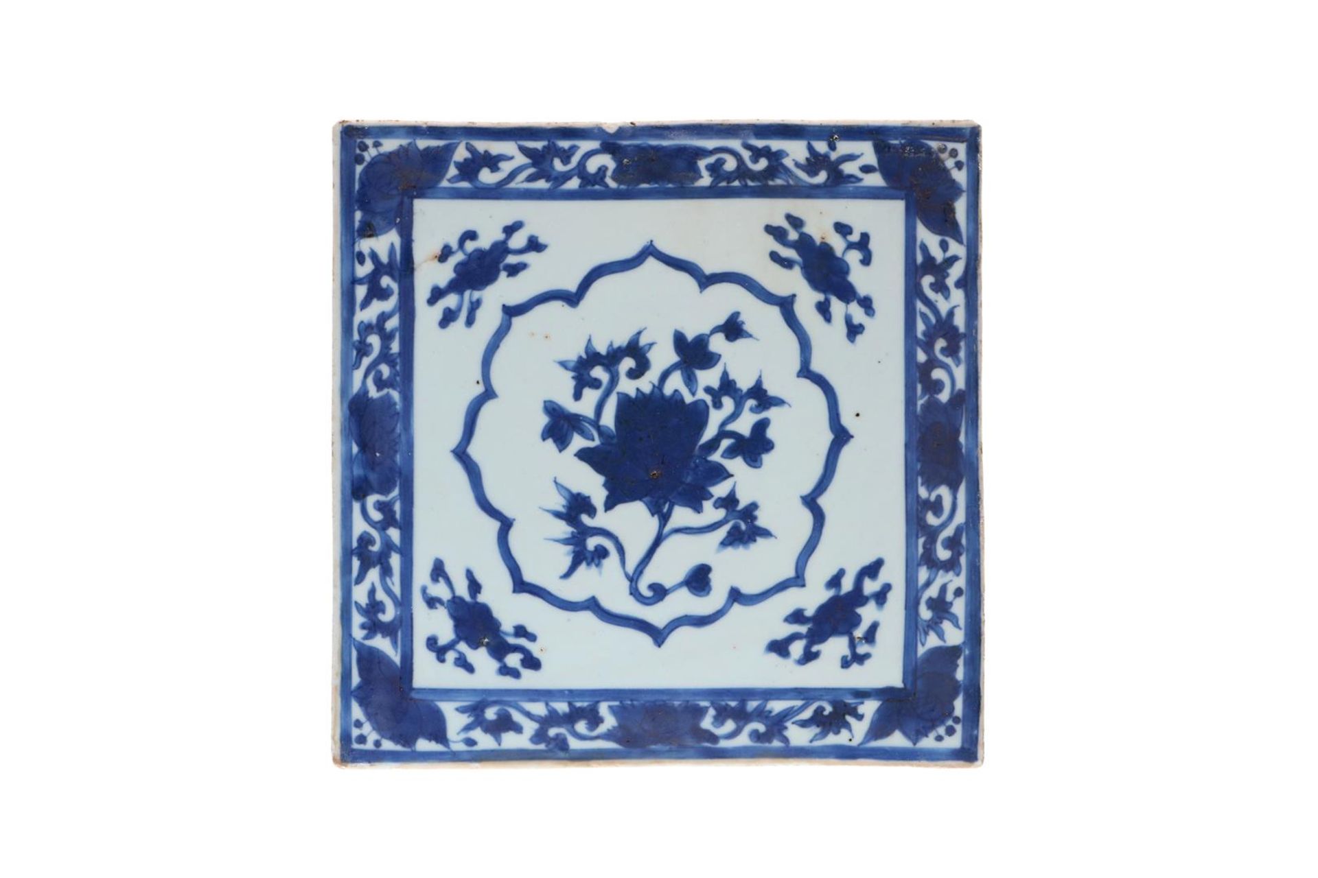 A pair of two blue and white porcelain tiles, decorated with flowers. Added a pair of two blue and - Image 2 of 10