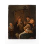 Jan Molenaer II (1669-1705), 'A merry company', panel. H. 24.5 cm. W. 19 cm. Condition report